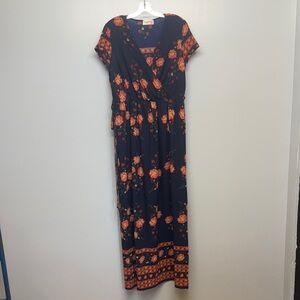 Club L London Navy Maxi Dress with Orange Floral Print